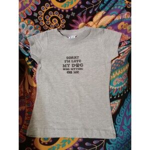 Boy's Gray Funny Graphic T-Shirt Tee Sz 4 "Sorry I'm Late My Dog Was Sitting...